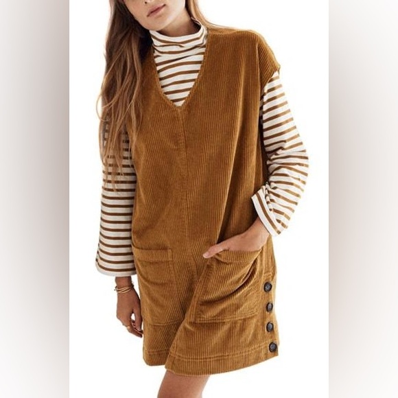 Madewell Dresses & Skirts - Madewell | Corduroy Side Button Shift Dress | XS| Antique Gold